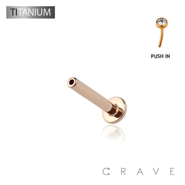 ROSE GOLD PVD PLATED IMPLANT GRADE TITANIUM 4MM FLAT DISK THREADLESS PUSH IN LABRET FLAT BACK BAR ROSE GOLD PVD PLATED IMPLANT GRADE TITANIUM 4MM FLAT DISK THREADLESS PUSH IN LABRET FLAT BACK BAR